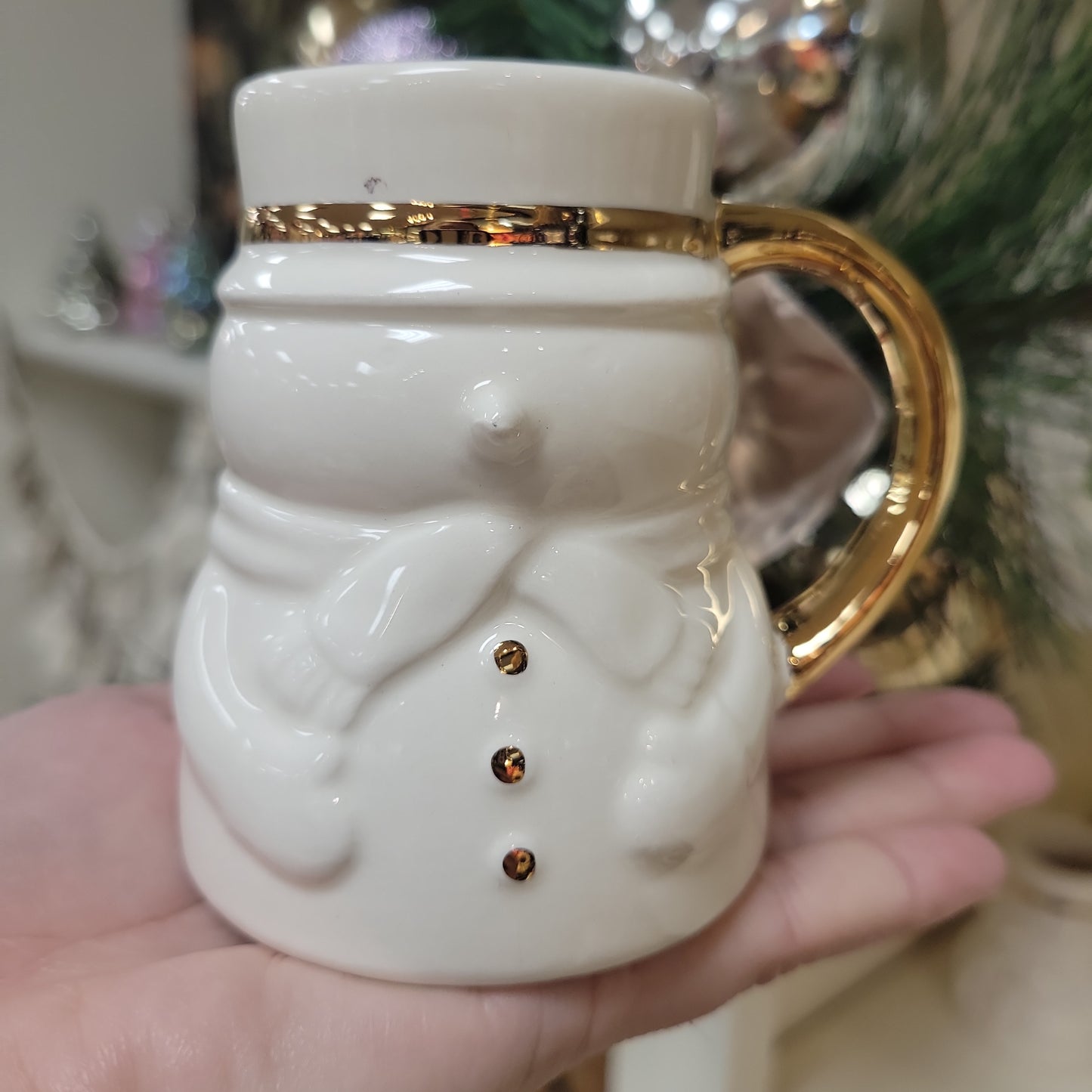 White Stoneware Snowman Mini Mug