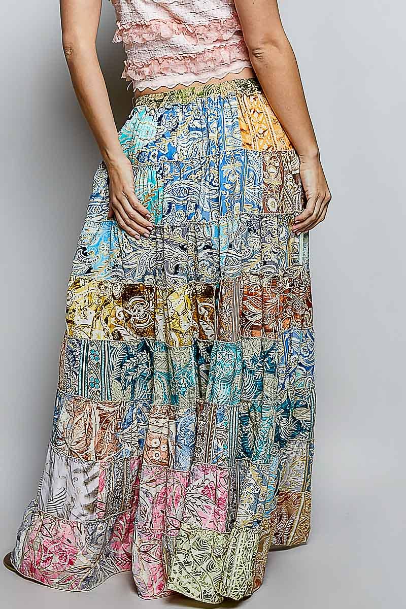 Assorted Print Boho Ruffle Wide Flare Skirt