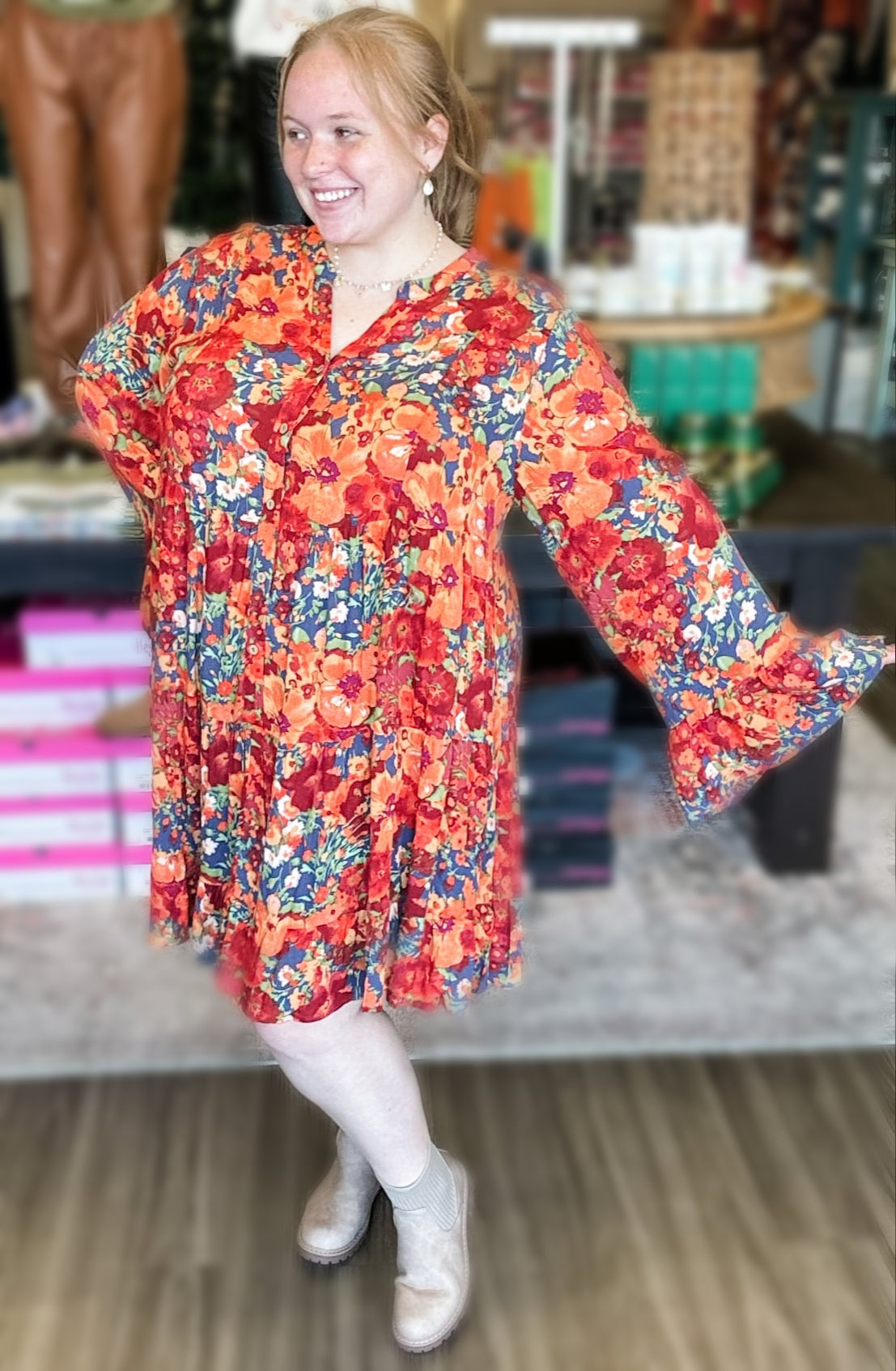 Free Fallin' Floral Print Dress (1X to 3X)