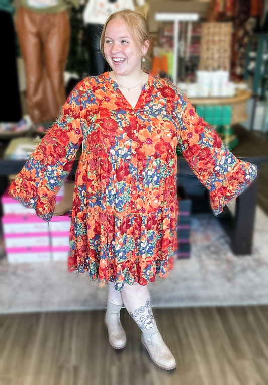 Free Fallin' Floral Print Dress (1X to 3X)