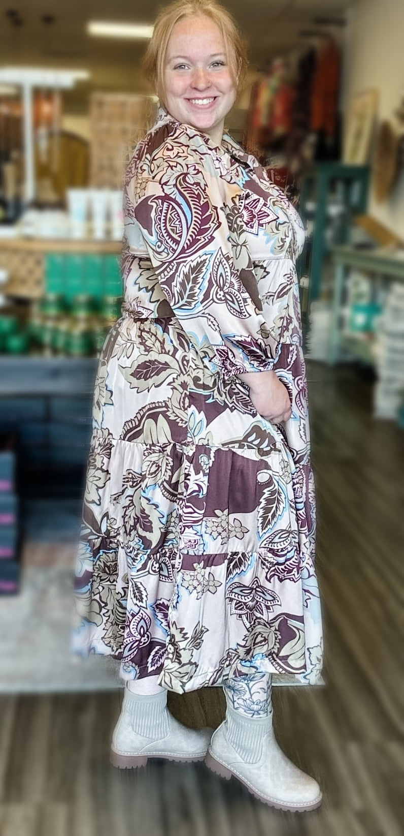 Falling For You Paisley Print Midi Dress (XL to 2XL)