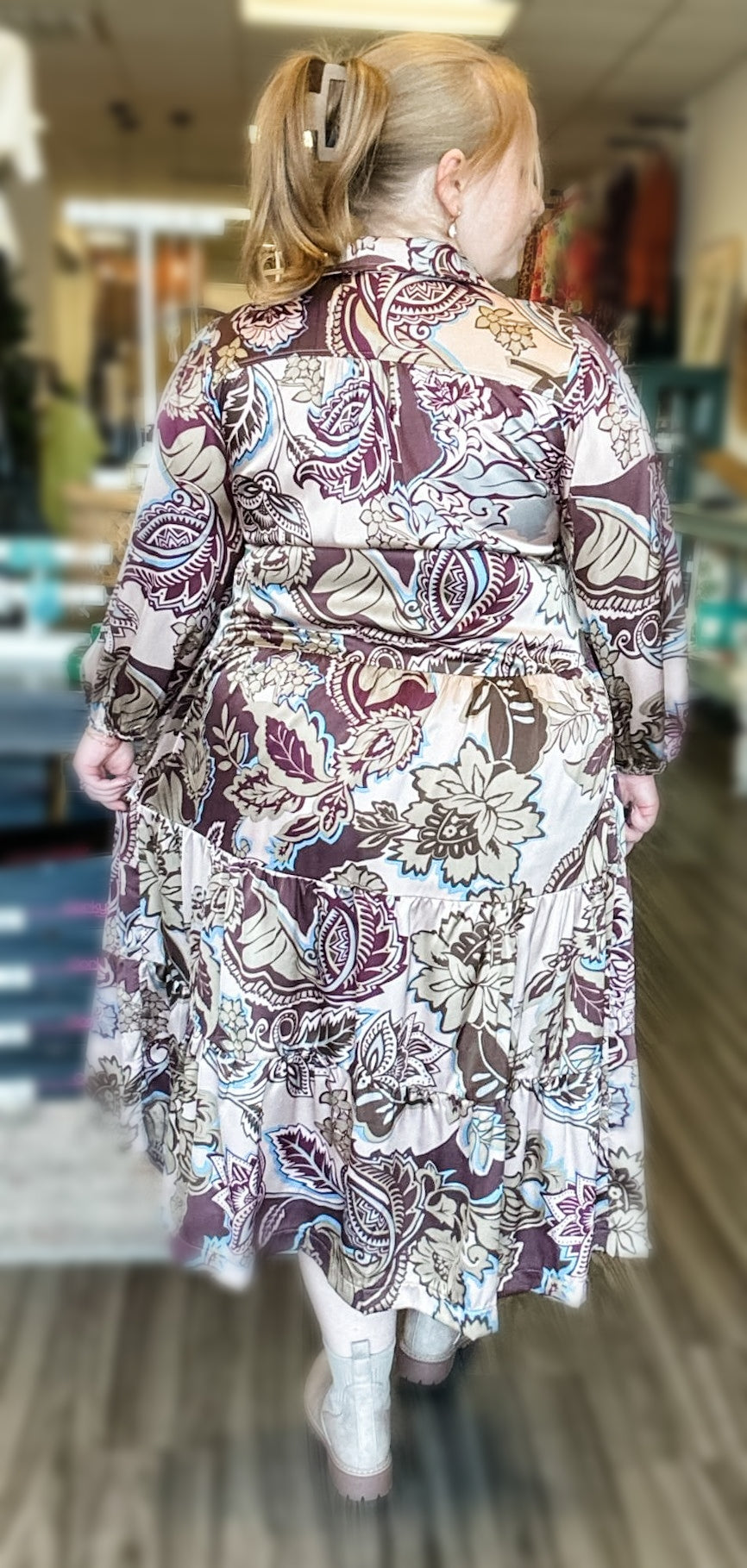 Falling For You Paisley Print Midi Dress (XL to 2XL)