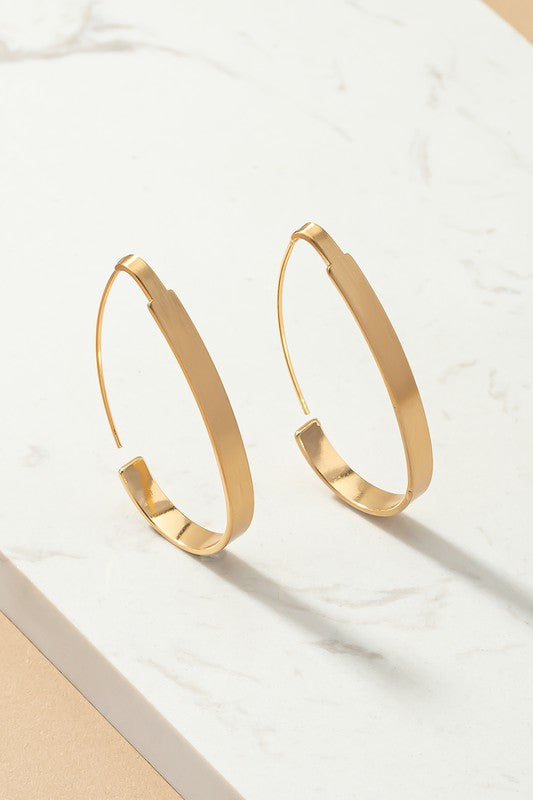 Brushed Brass Flat Oval Hoop Earrings