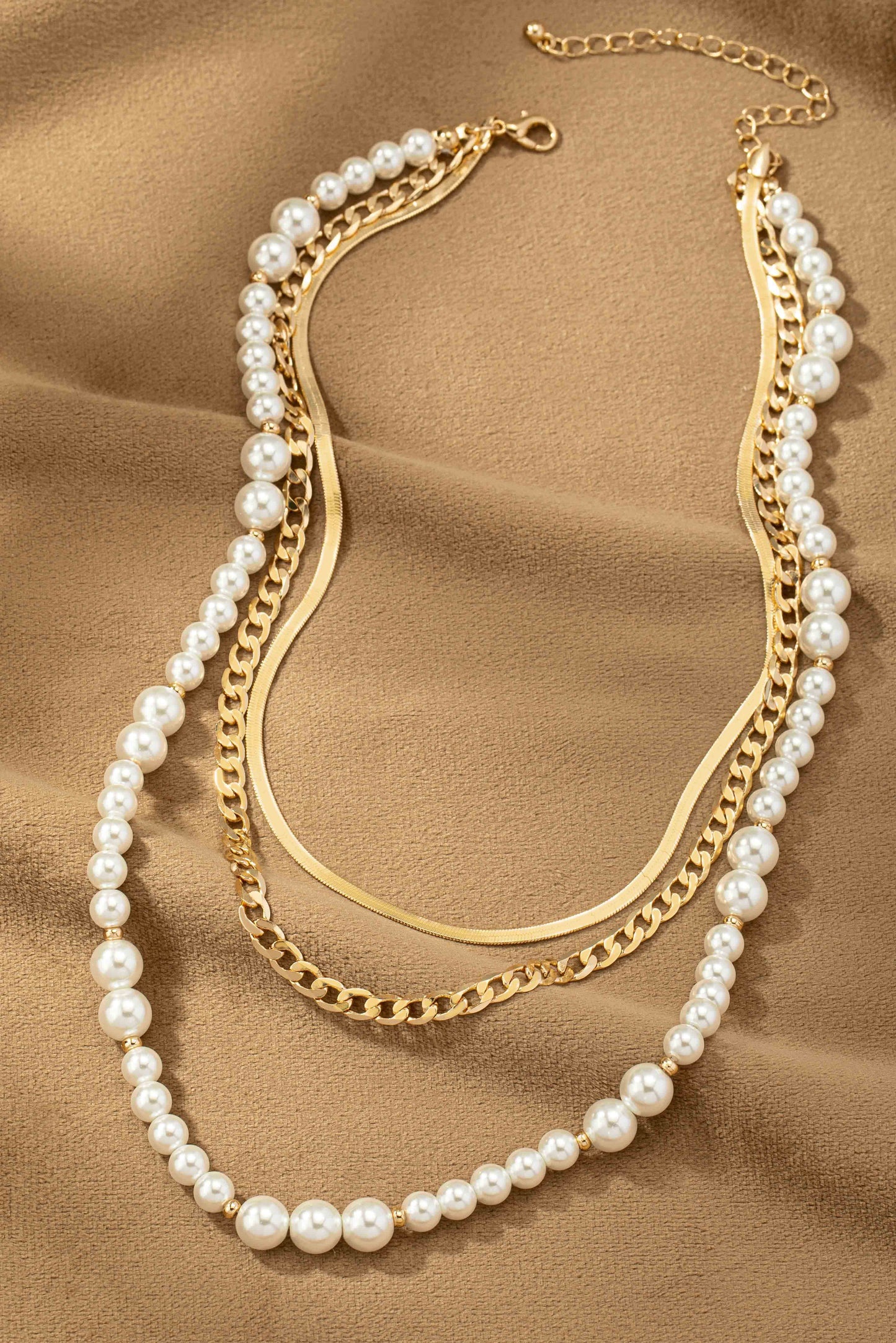 Chunky Chain Pearl and Herringbone Chain Necklace