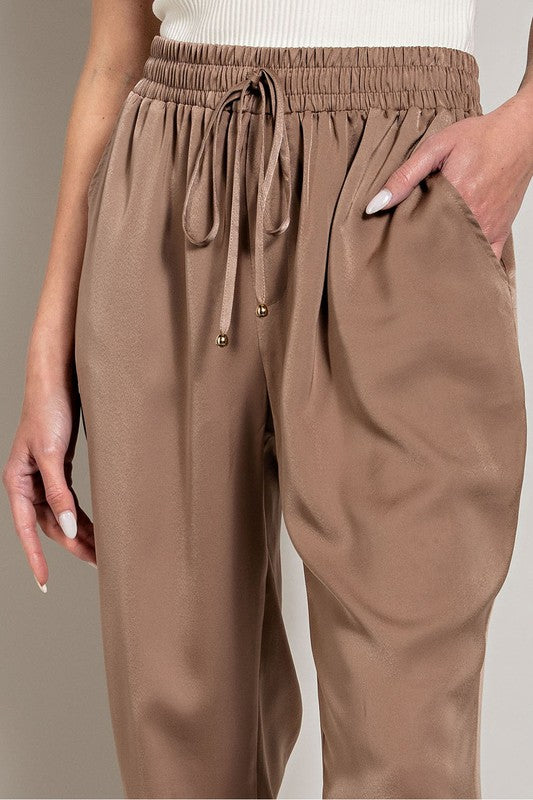 Dance The Night Away Taupe Satin Joggers (Small to Large)