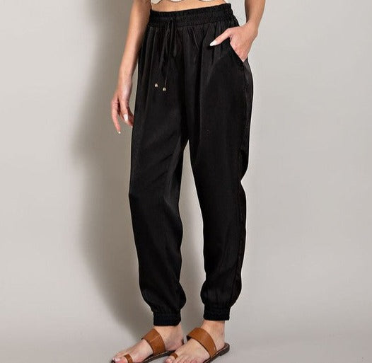 Dance The Night Away Black Satin Joggers (Small to Large)