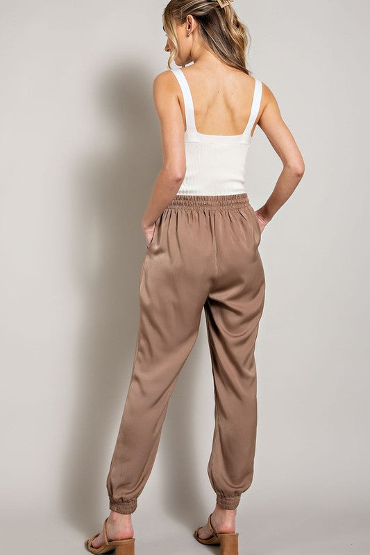 Dance The Night Away Taupe Satin Joggers (Small to Large) – AllyOops  Boutique