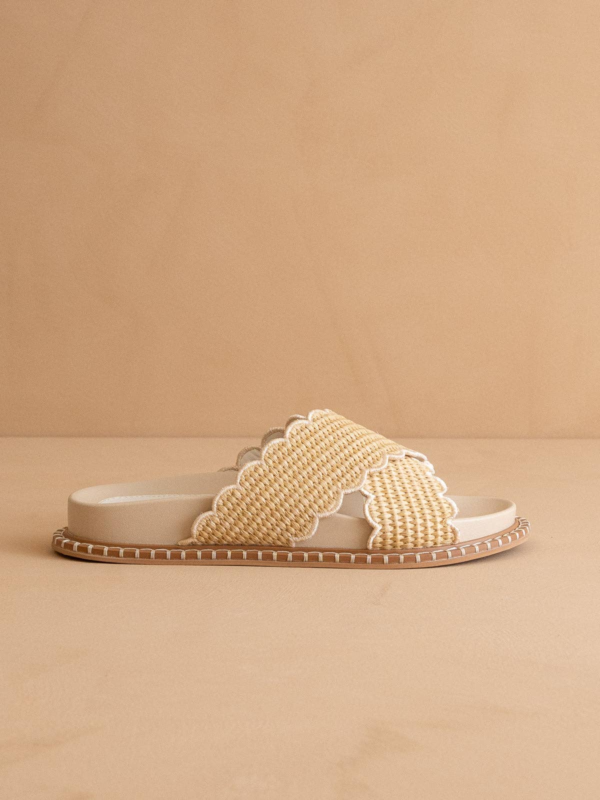 The Fabby | Beige Double Strap Raffia Slide