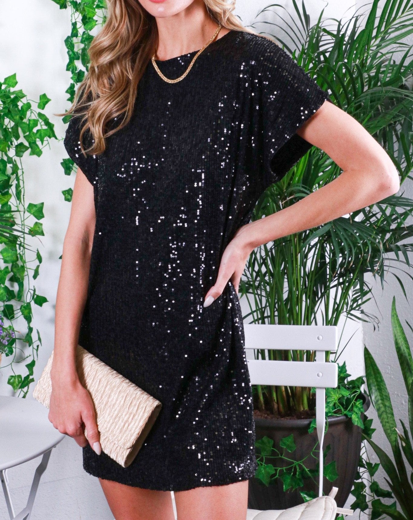 The Audrey | Black Short Sleeve Sequin Dress (Small to Large)