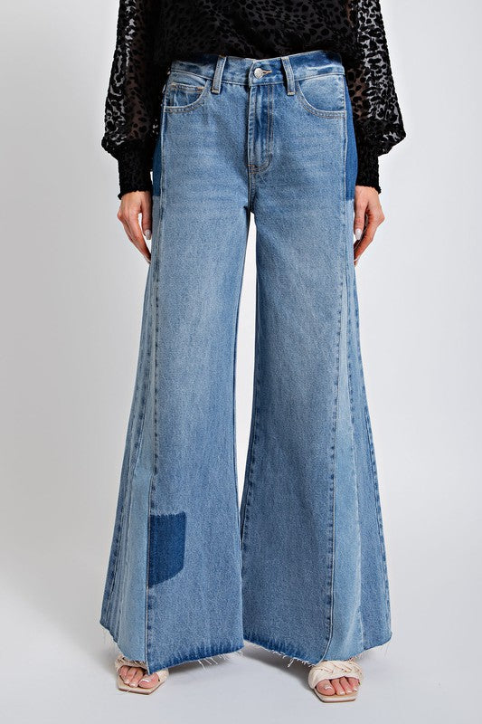 Pieces of Grace Washed Denim Bell Bottom Pants (Small to Large)