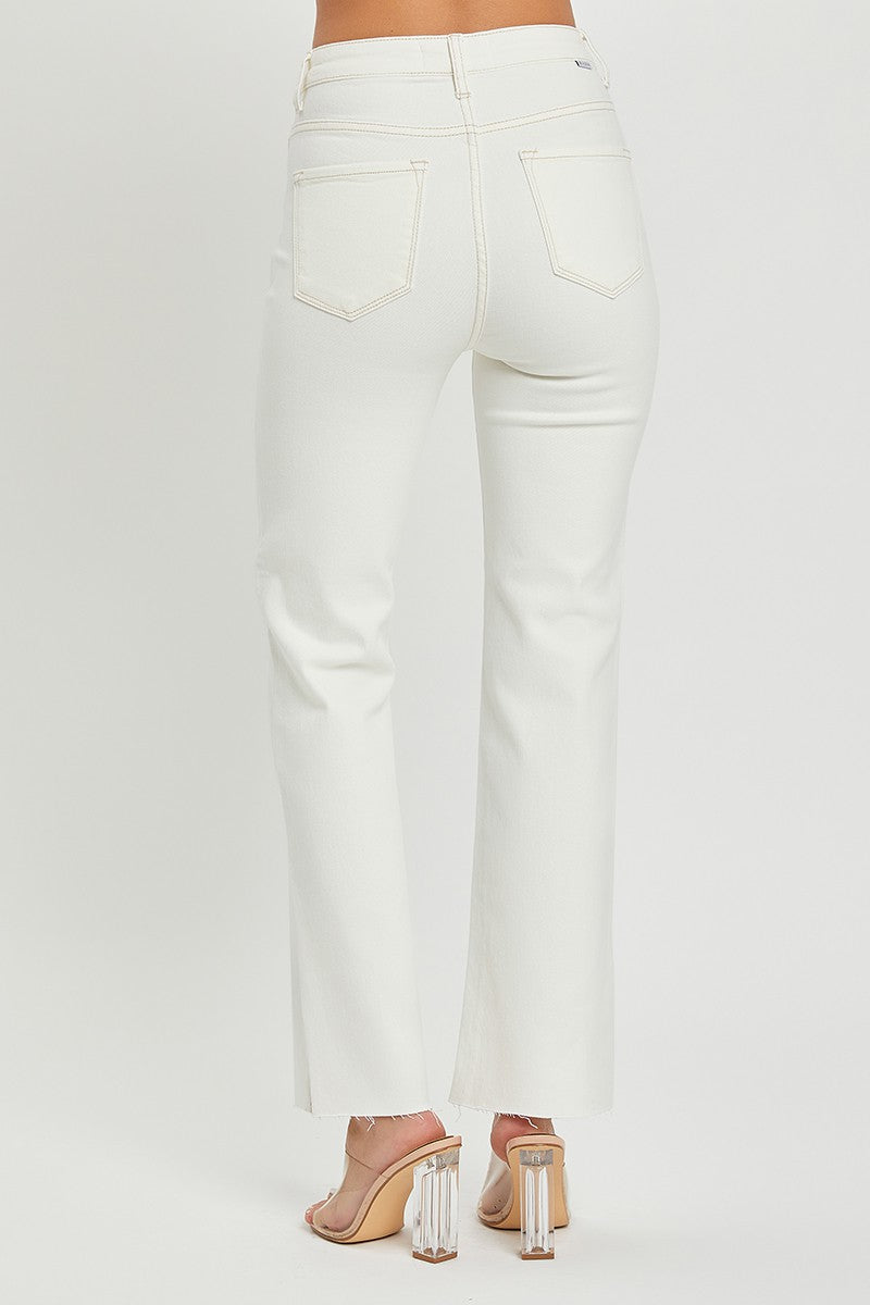 Ivory High Rise Ankle Straight Leg Jeans