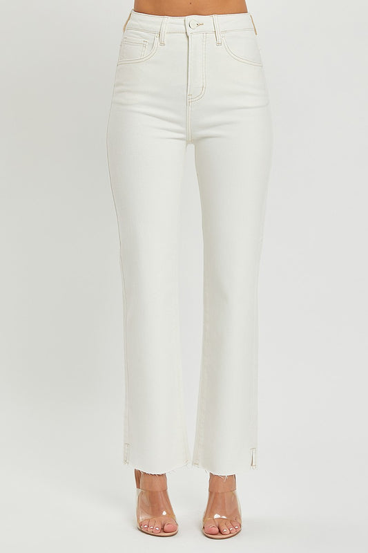 Ivory High Rise Ankle Straight Leg Jeans