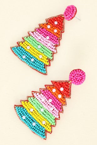 Seed Bead Multi Color Tree Earrings