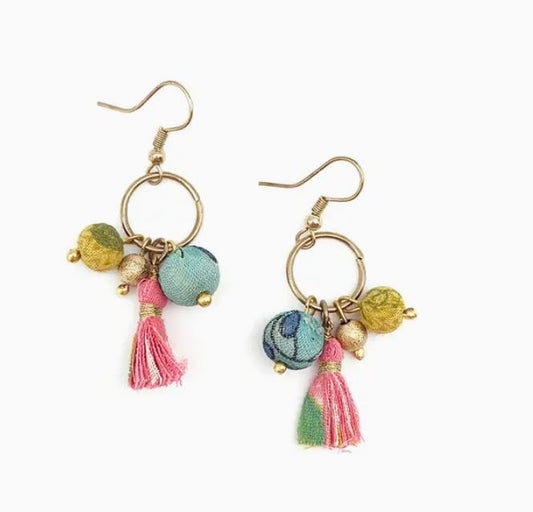 Aasha Brass Ring Mixed Bead/Tassel Earrings by Anju