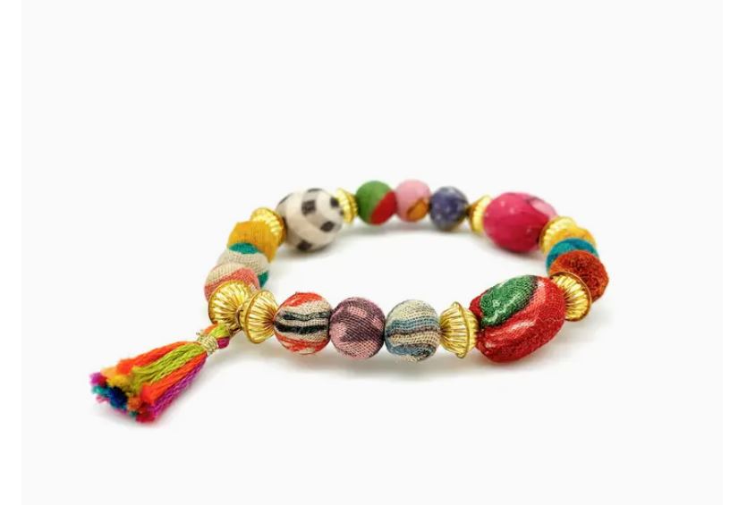 Aasha Mix Bead w/ Tassel Stacking Bracelets by Anju