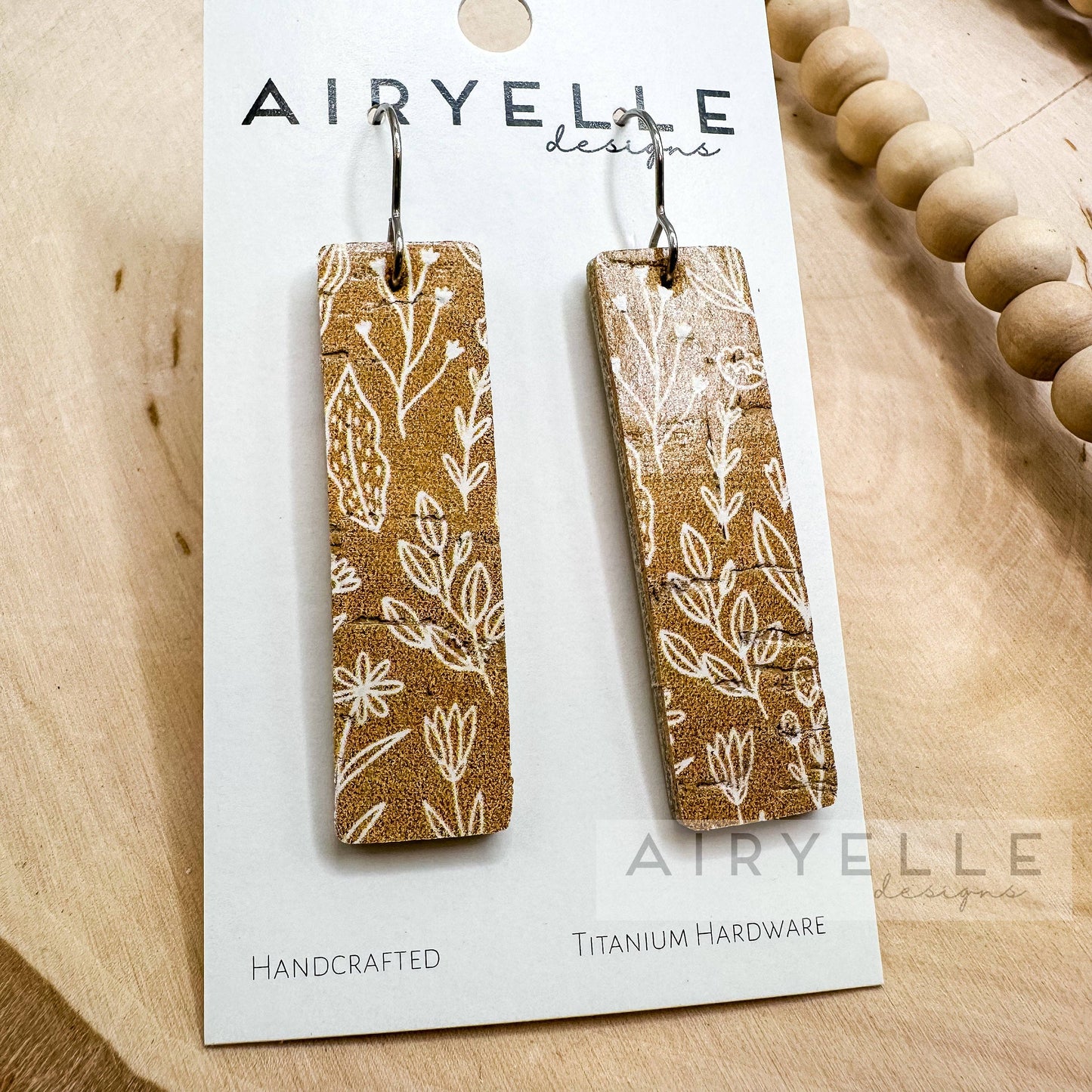 Wildflower Ochre Cork + Leather Bar Earrings