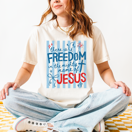 Freedom in Jesus Graphic Tee Comfort Colors Patriotic Graphic Tee