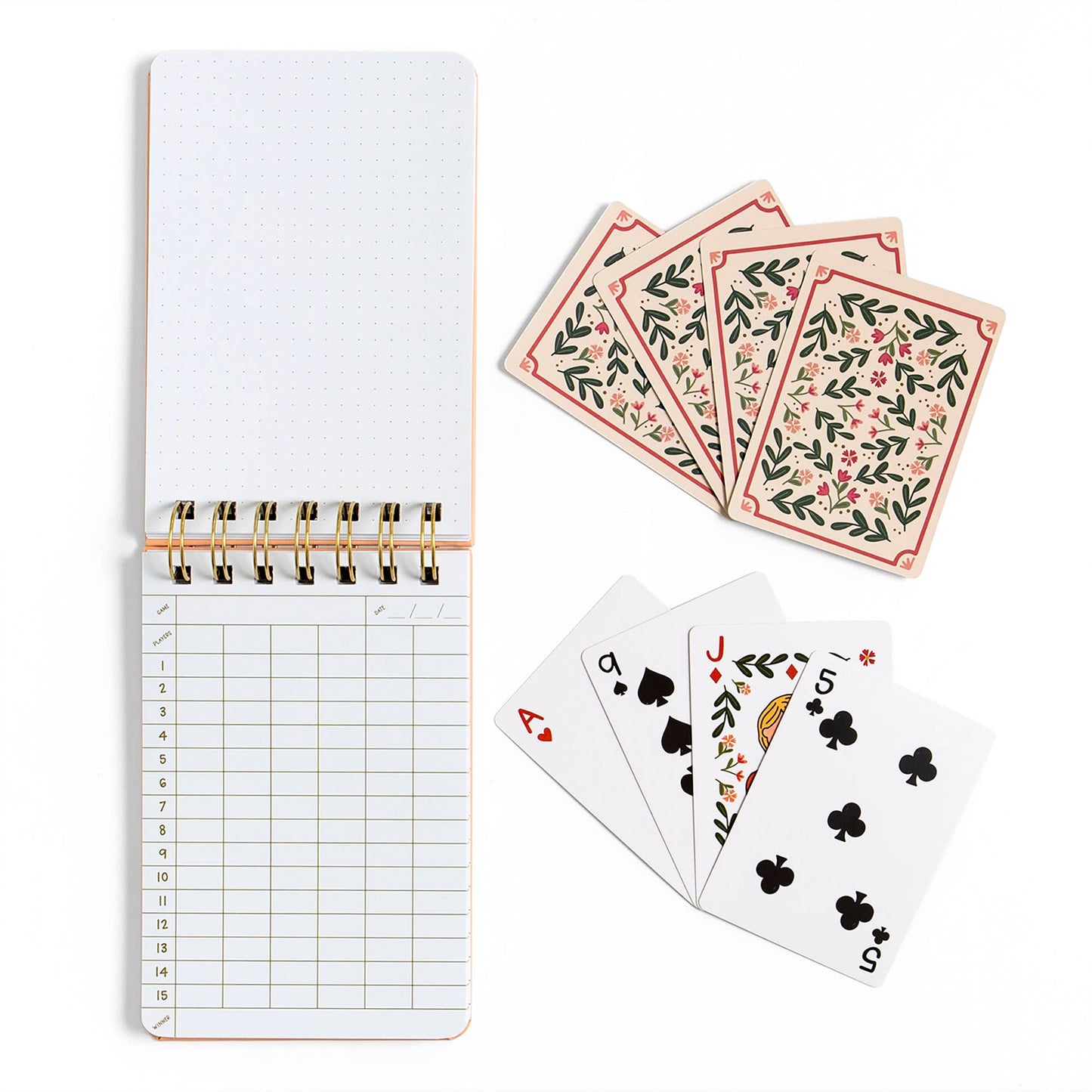 Floral Game Night Set of Playing Cards & Notebook