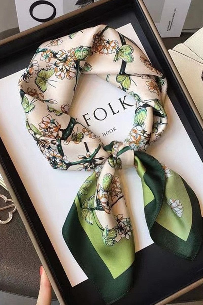 Butterfly + Floral Vintage Inspired Square Neck Scarf