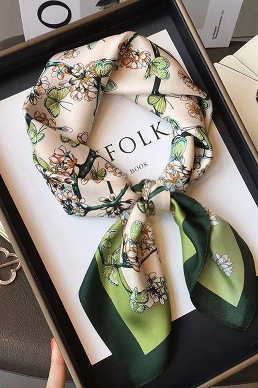 Butterfly + Floral Vintage Inspired Square Neck Scarf
