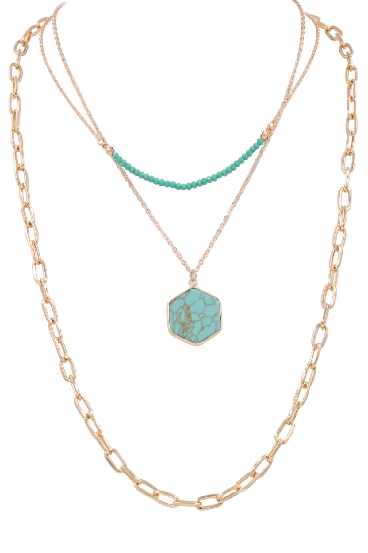 Hexagon Pendant Layered Chain 3-Piece Necklace Set