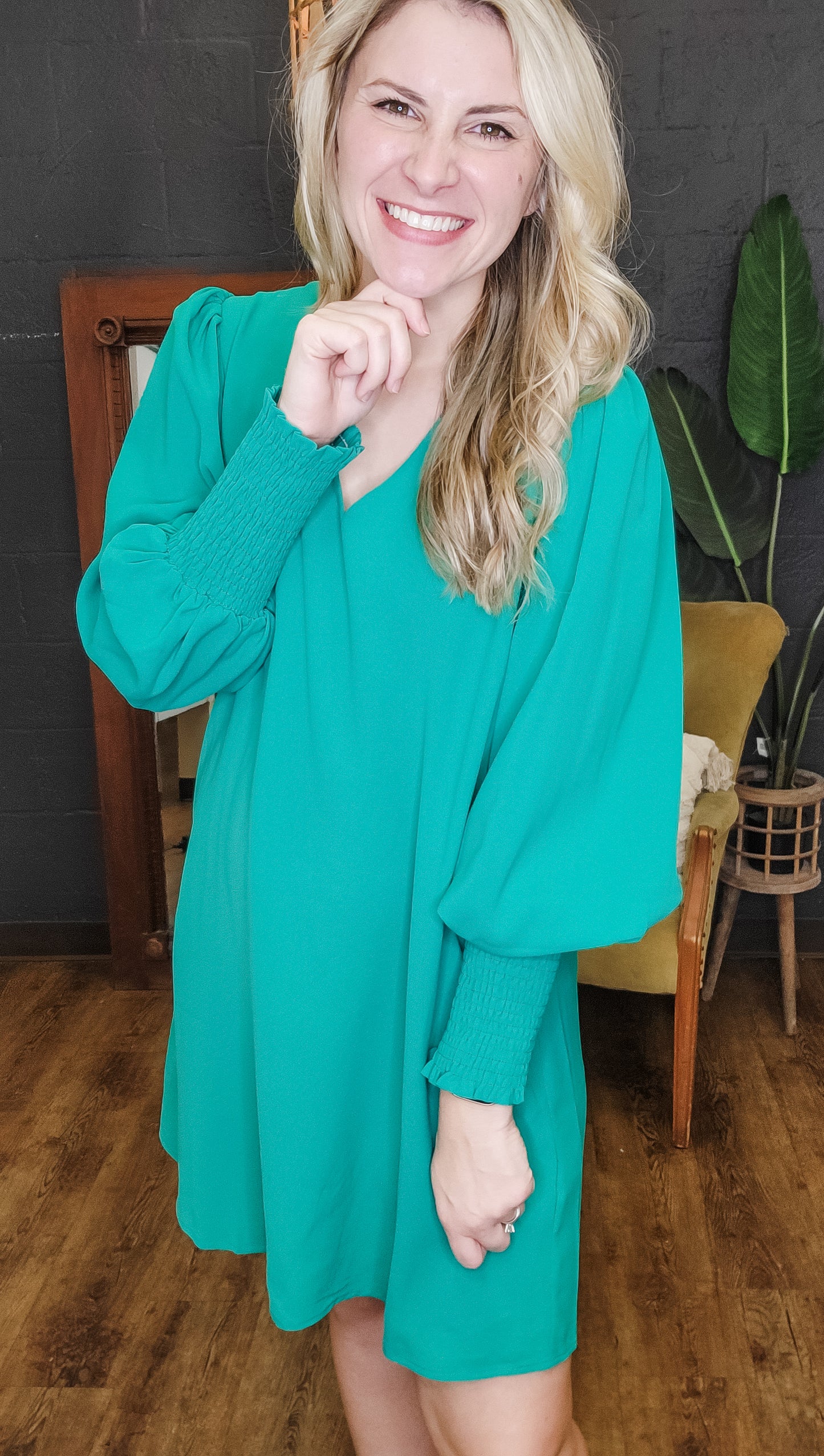 The Emily Emerald Exaggerated Cuff Dress (Small to Large)