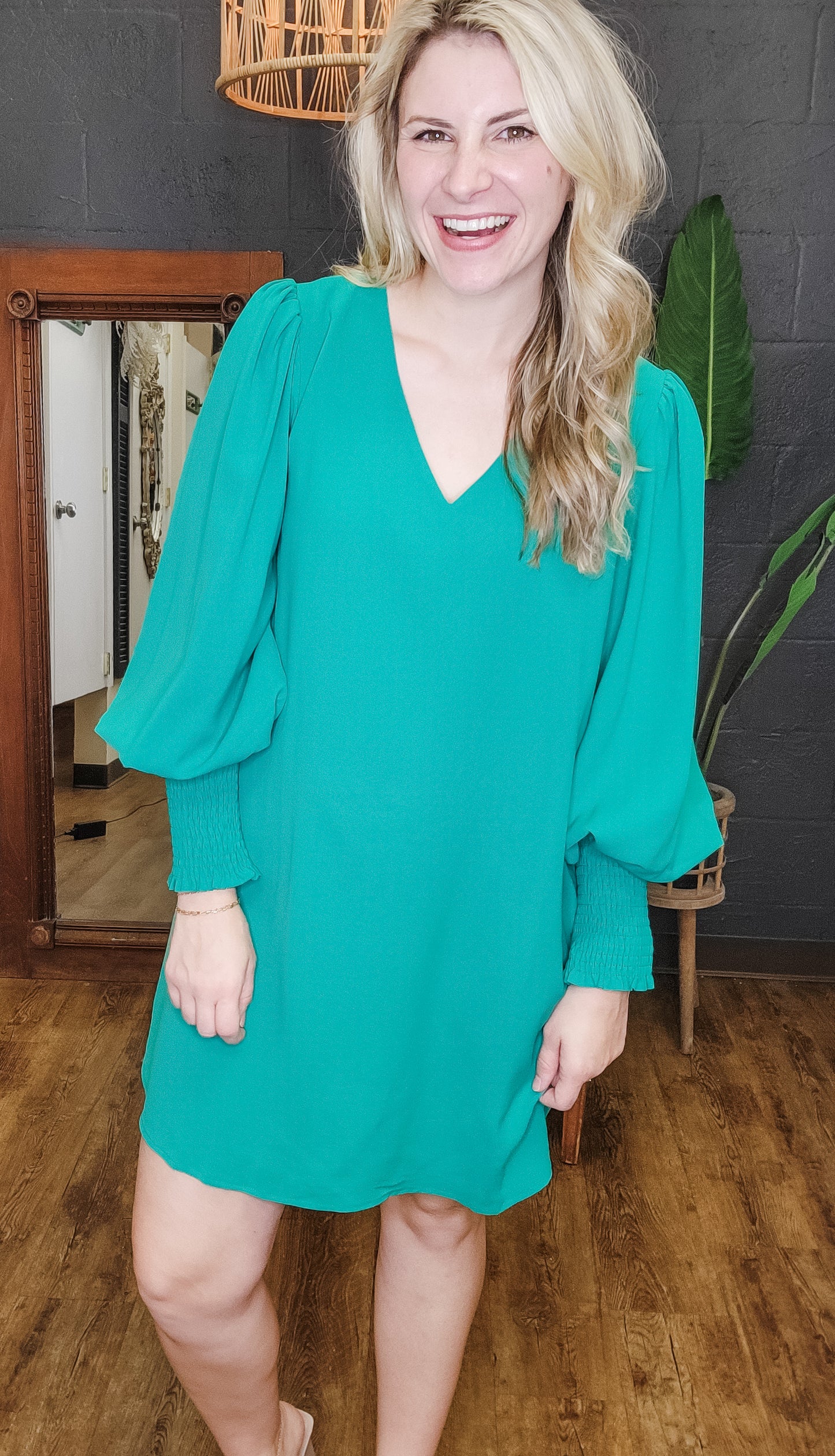 The Emily Emerald Exaggerated Cuff Dress (Small to Large)