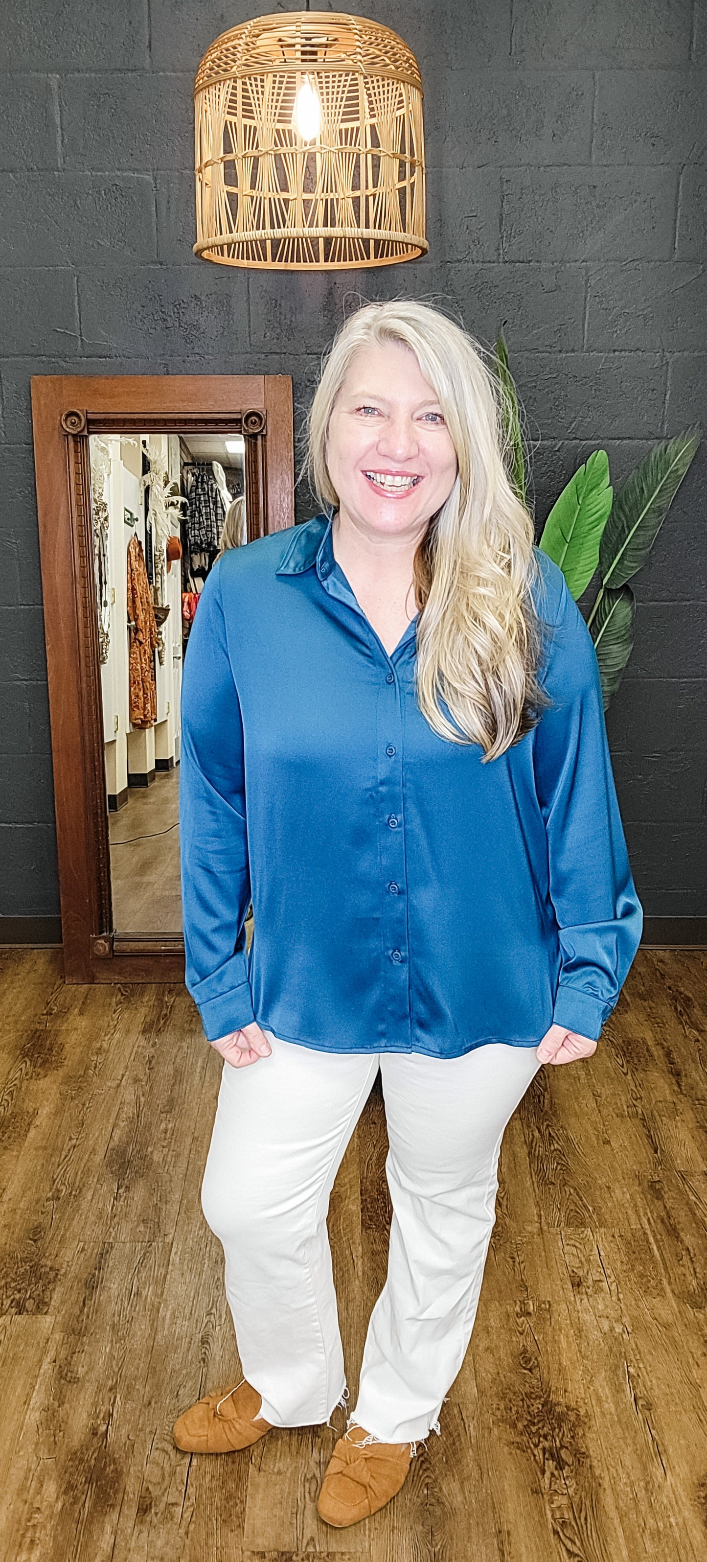 Nine to Five Teal Satin Blouse (Small to Large)