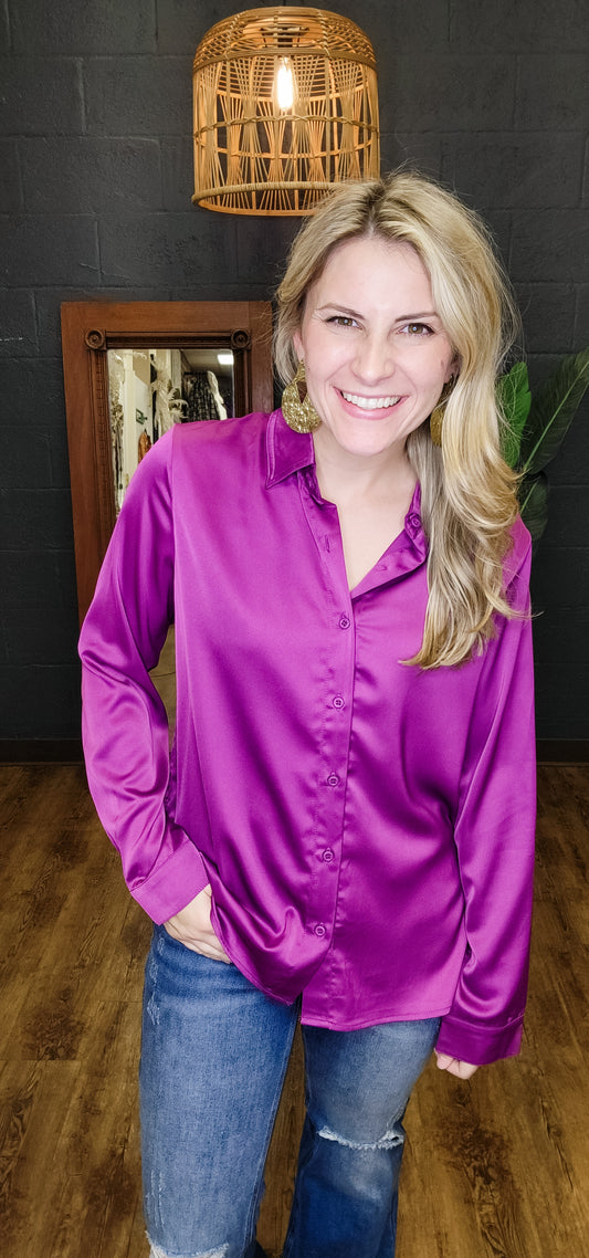 Nine to Five Magenta Satin Blouse (Small to Large)