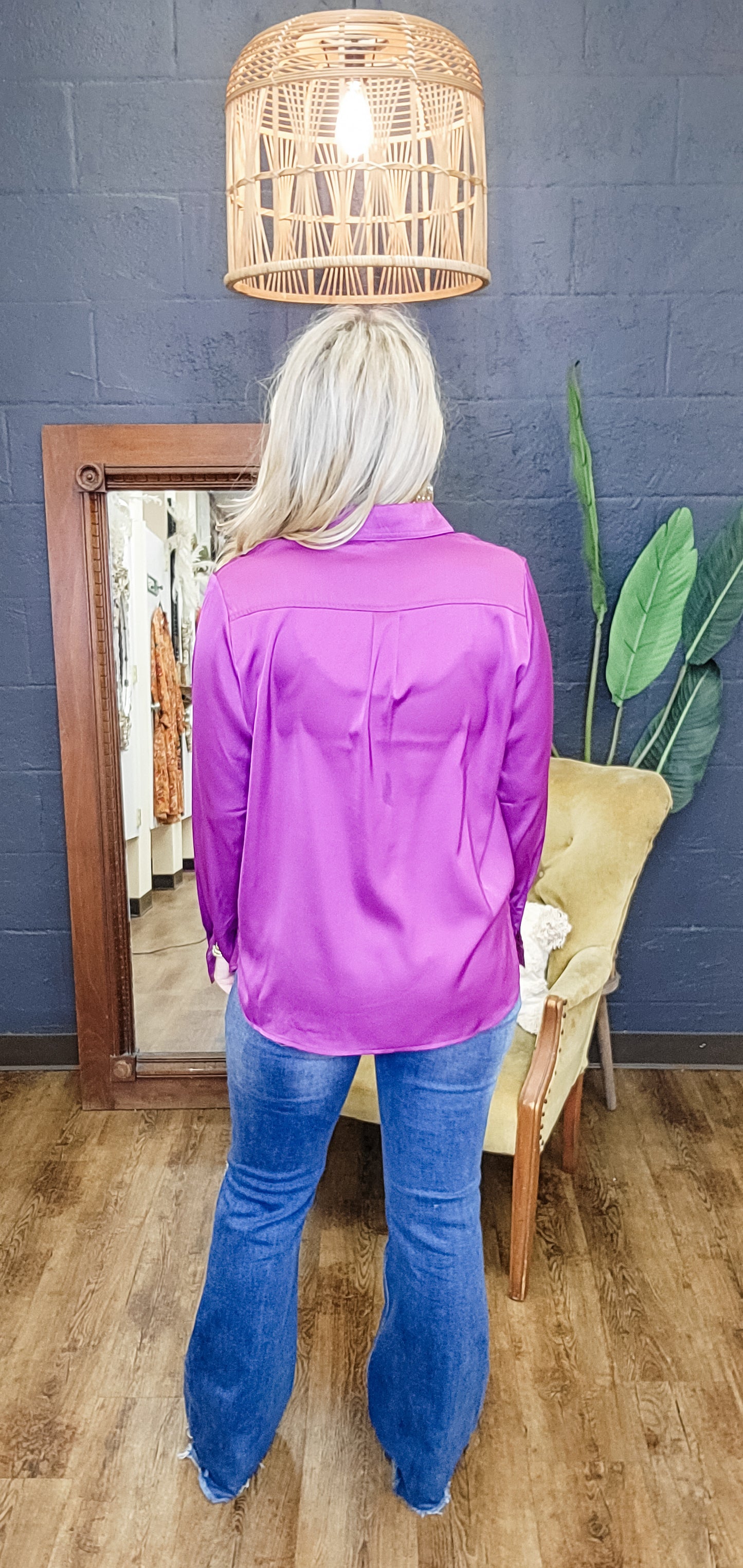 Nine to Five Magenta Satin Blouse (Small to Large)