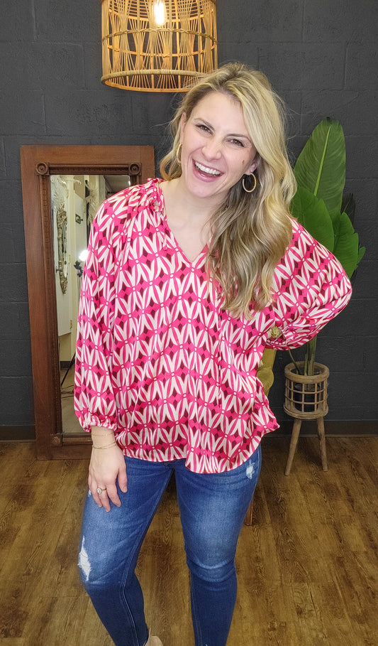 New Romantics Hot Pink Print Blouse (Small to Large)
