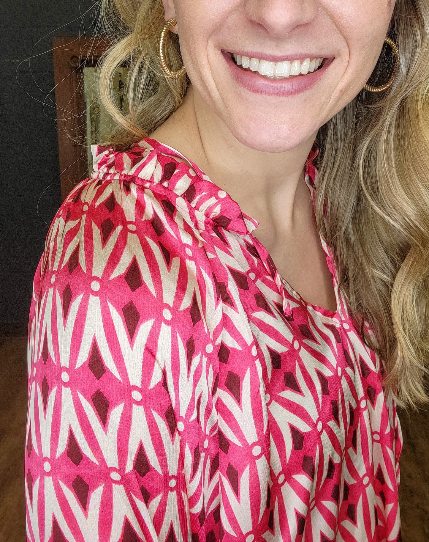 New Romantics Hot Pink Print Blouse (Small to Large)