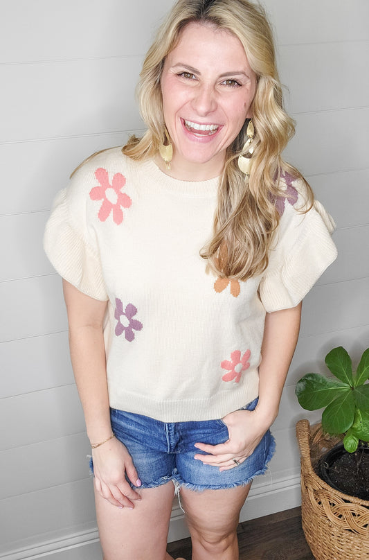 Flower Power Knitted Sweater Top (Small to Large)