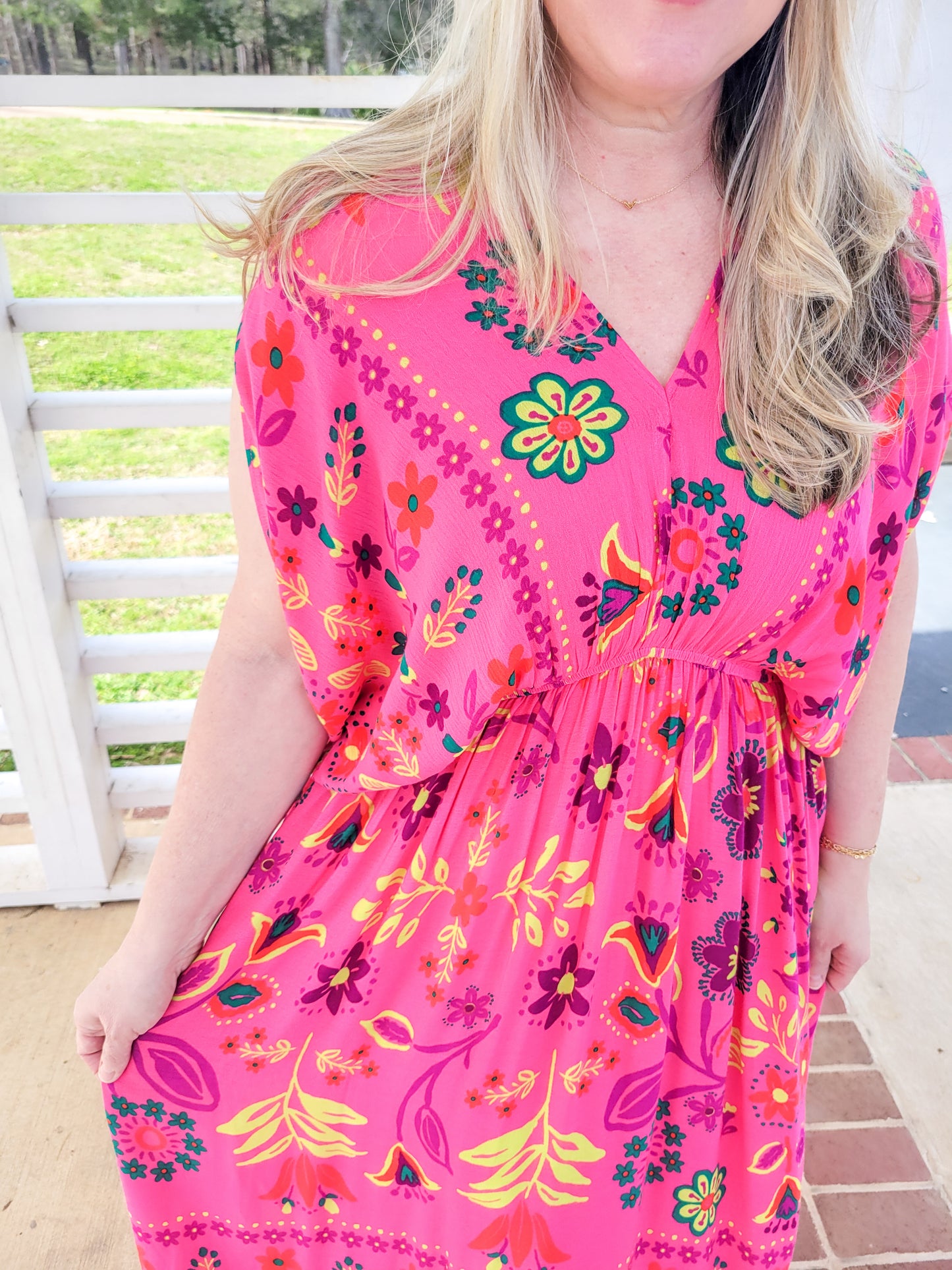 Down to The River Hot Pink Floral Maxi Dress (Small to Large)