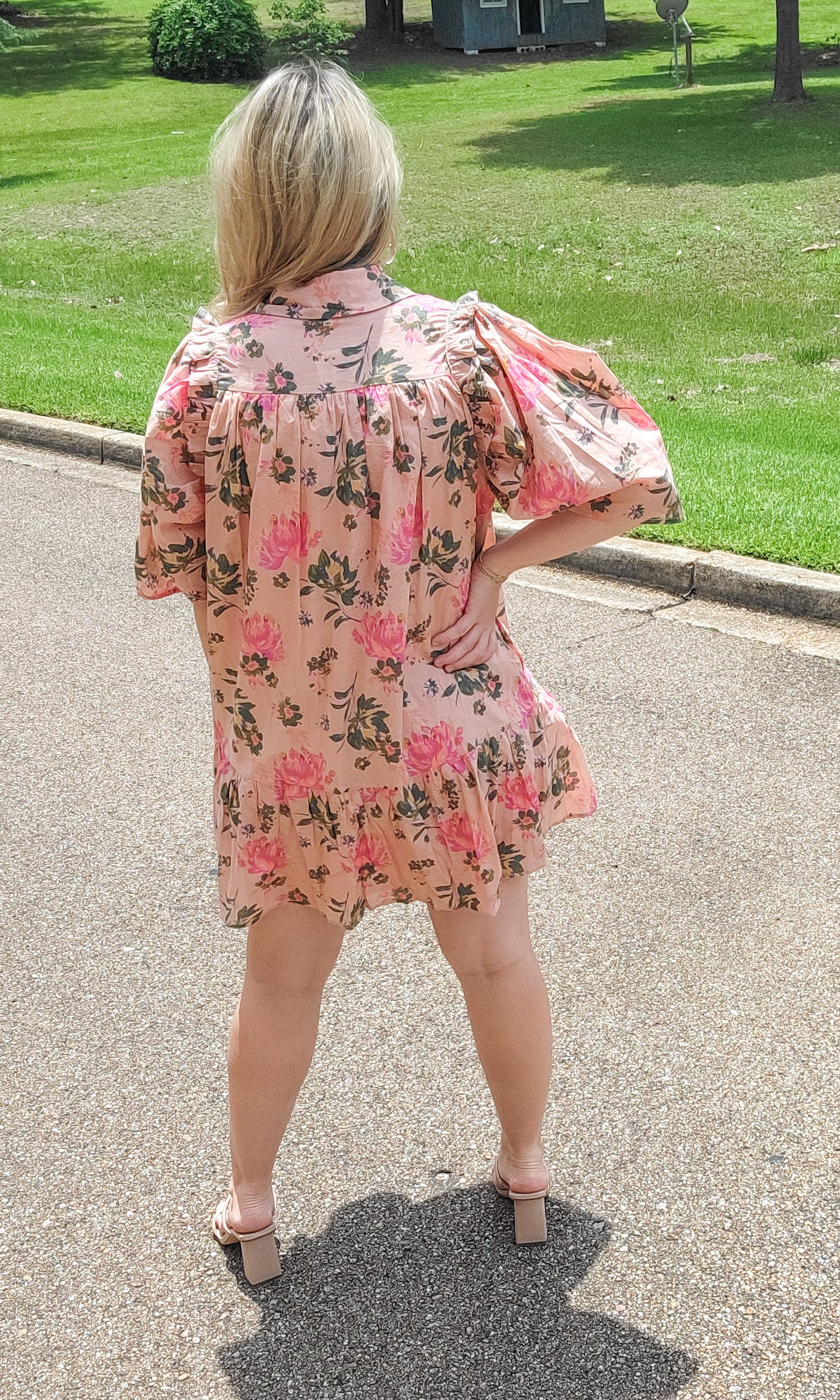 Georgia Peach Floral Print Dress (Small to Large)