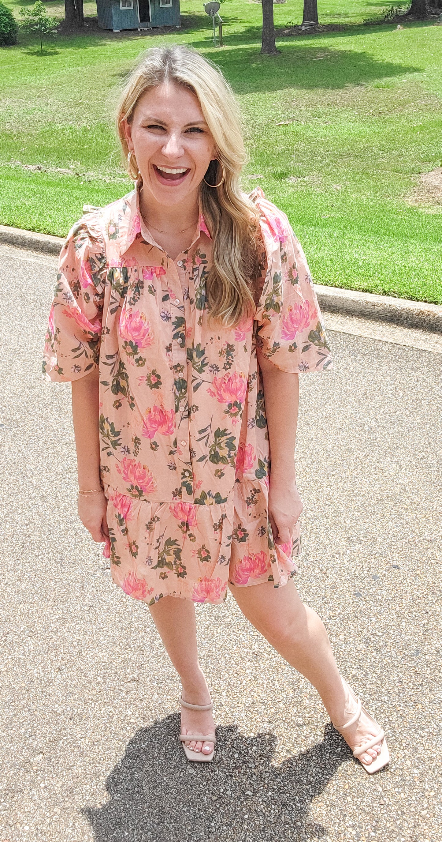 Georgia Peach Floral Print Dress (Small to Large)