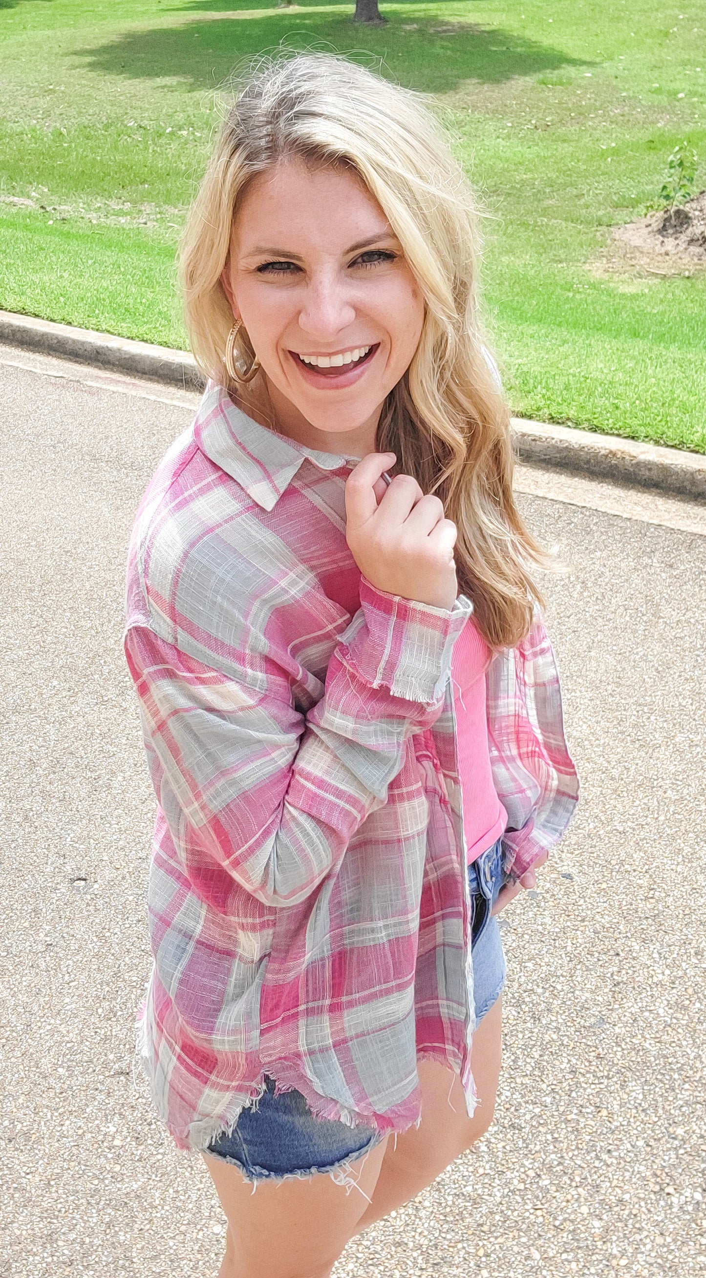 Smooth Talkin' Plaid Button-Down Top (Small to Large)