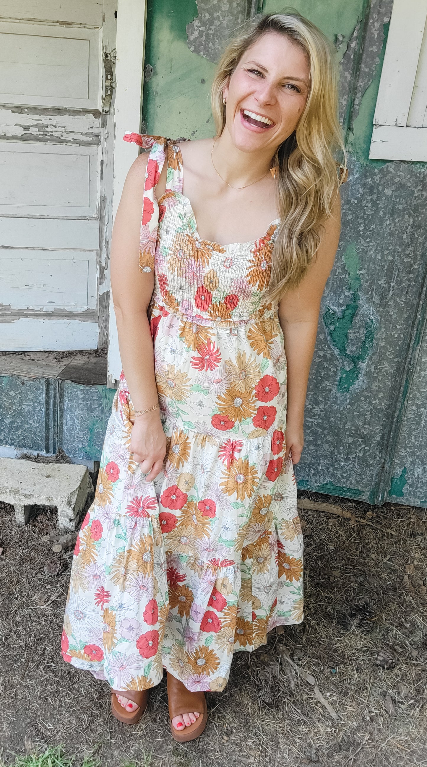 Dancing in Daisies Smocked Maxi Dress (Small to Large)