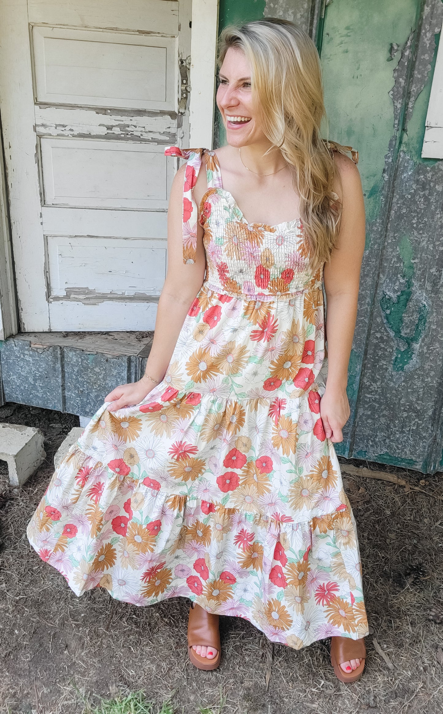 Dancing in Daisies Smocked Maxi Dress (Small to Large)