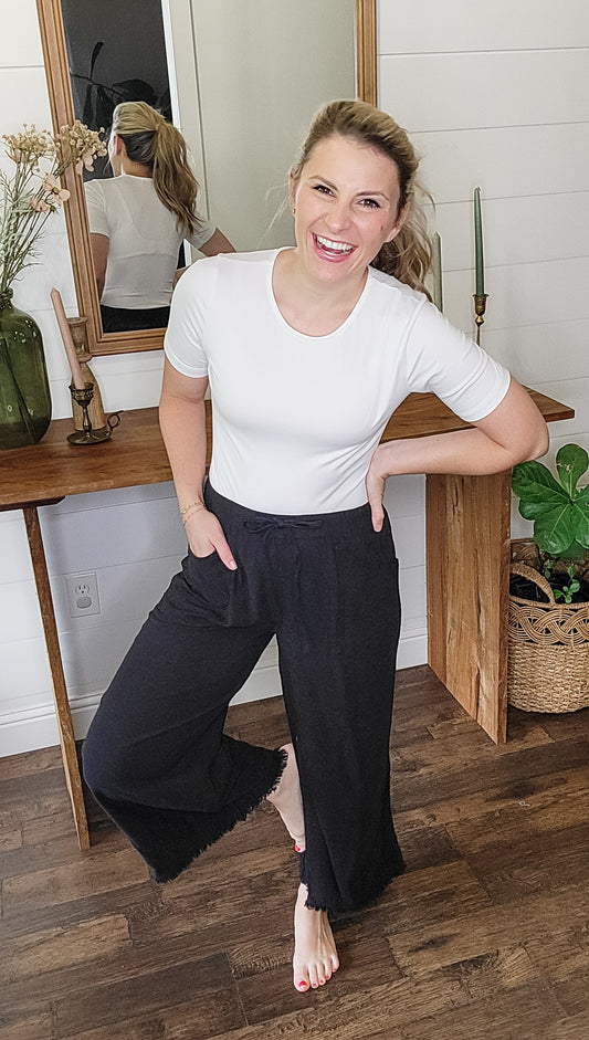 Black Simply the Best Frayed Hem Pants (Small to Large)