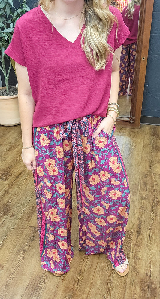 Fluttering in Floral Wide Leg Palazzo Pant (Small to Large)