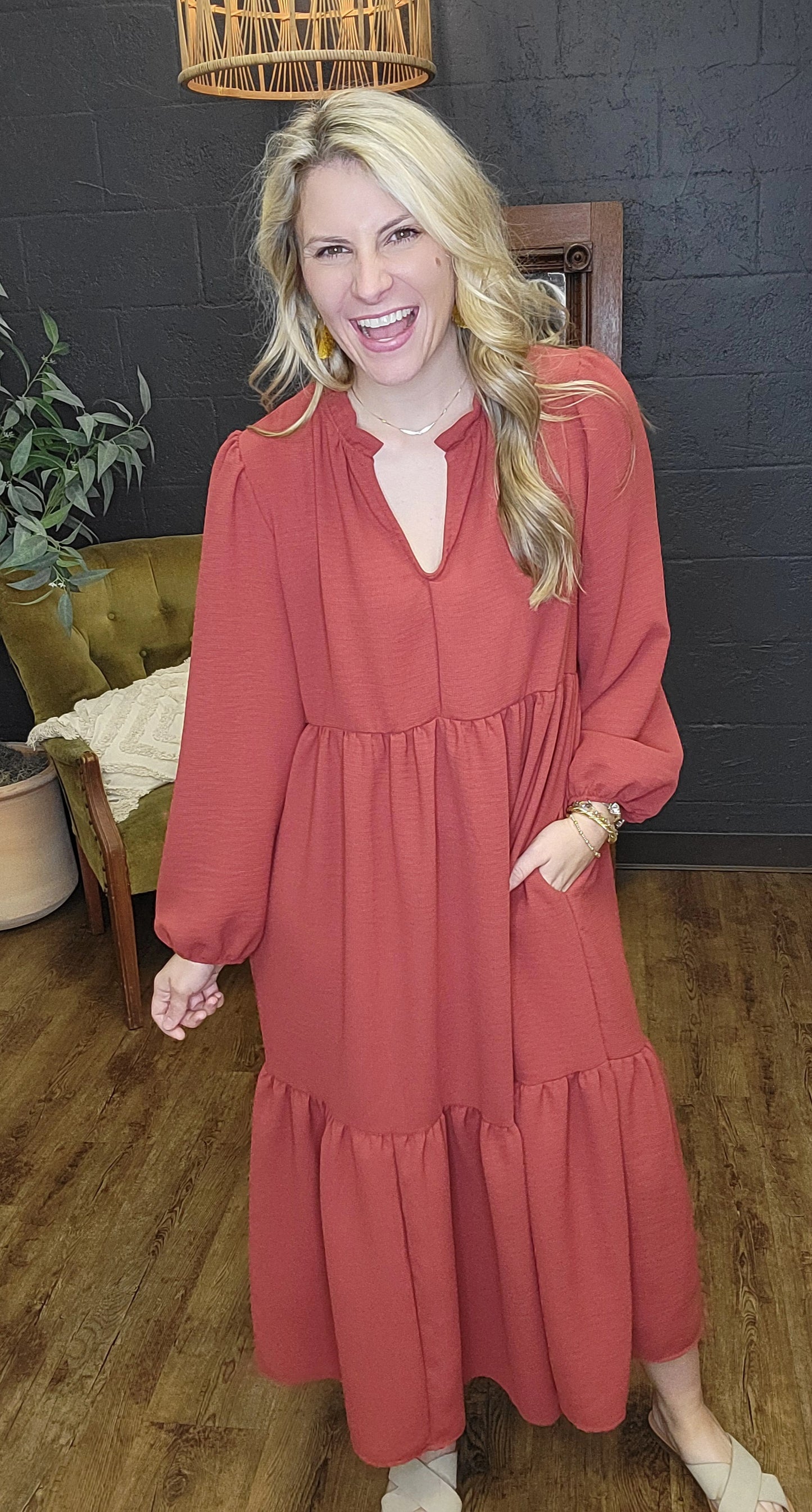 Wildflower Long Sleeve Maxi Dress with Pockets (Small to Large)