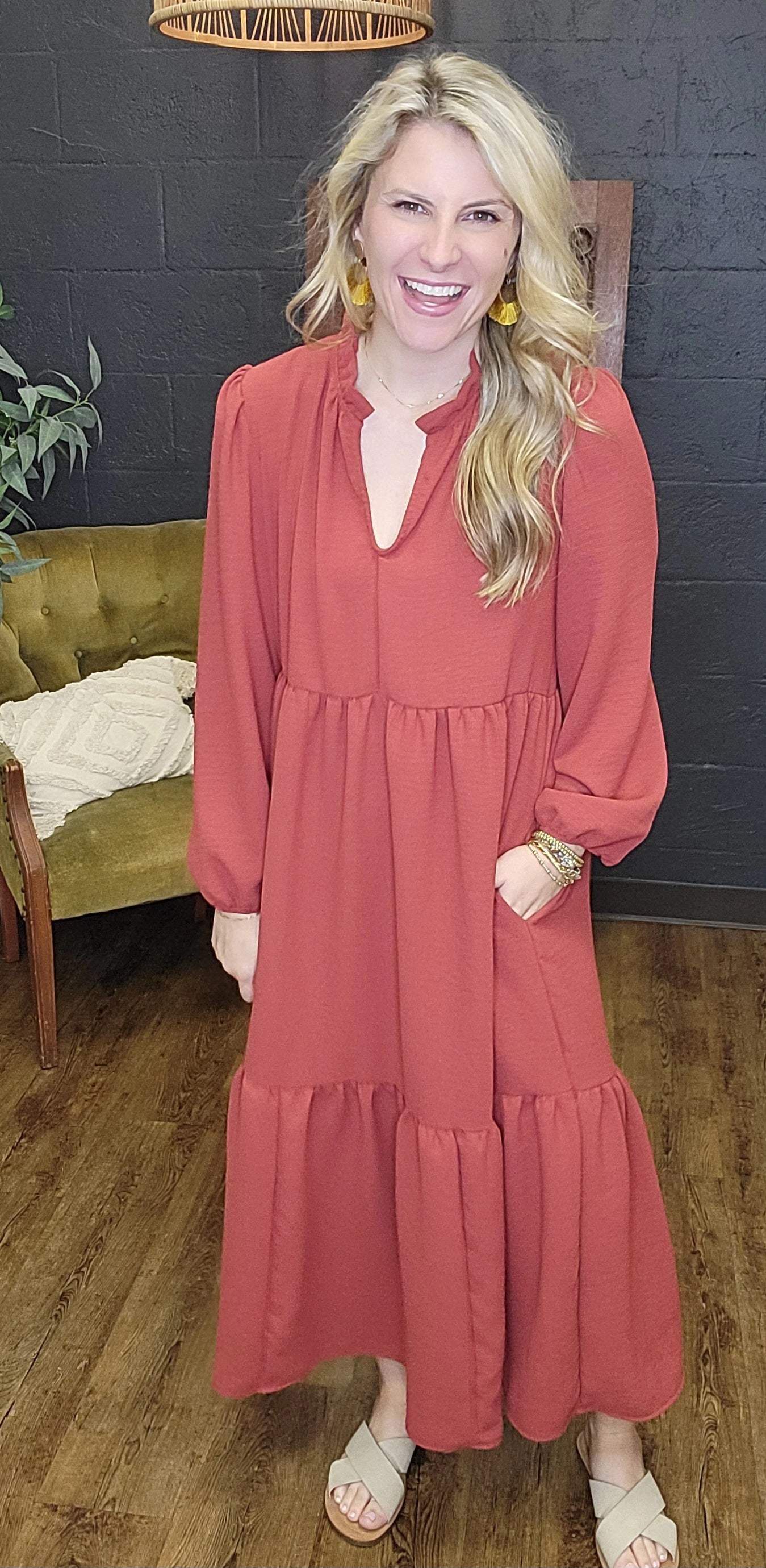 Wildflower Long Sleeve Maxi Dress with Pockets (Small to Large)