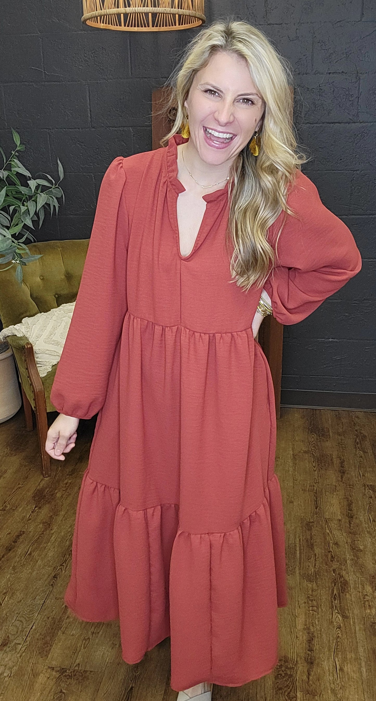 Wildflower Long Sleeve Maxi Dress with Pockets (Small to Large)