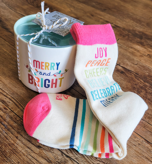 Merry & Bright Holiday Mug + Sock Gift Set