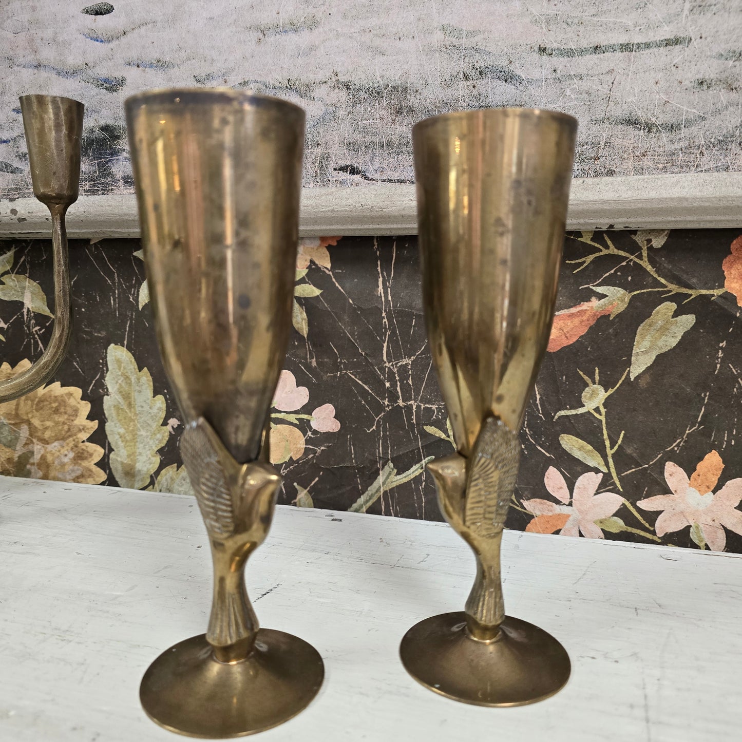 Pair of Vintage Aged Brass Vases