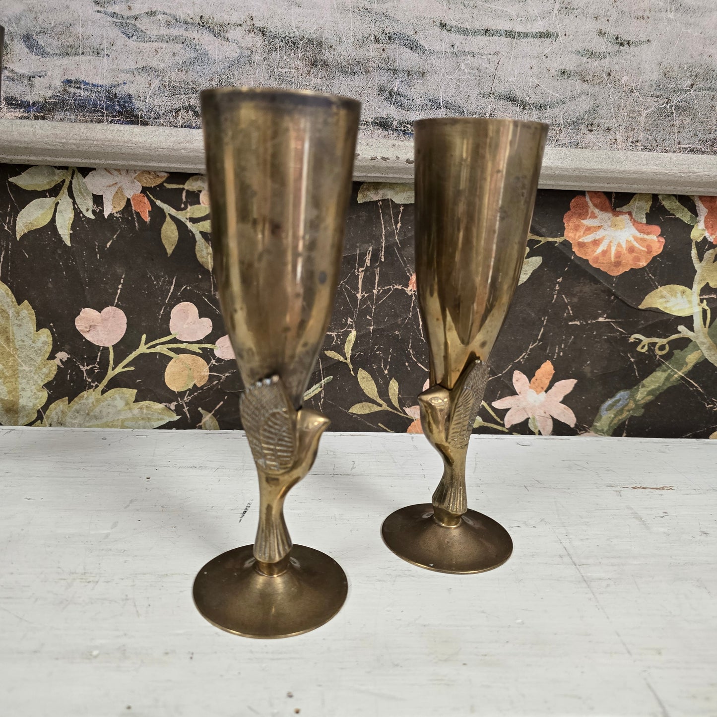 Pair of Vintage Aged Brass Vases