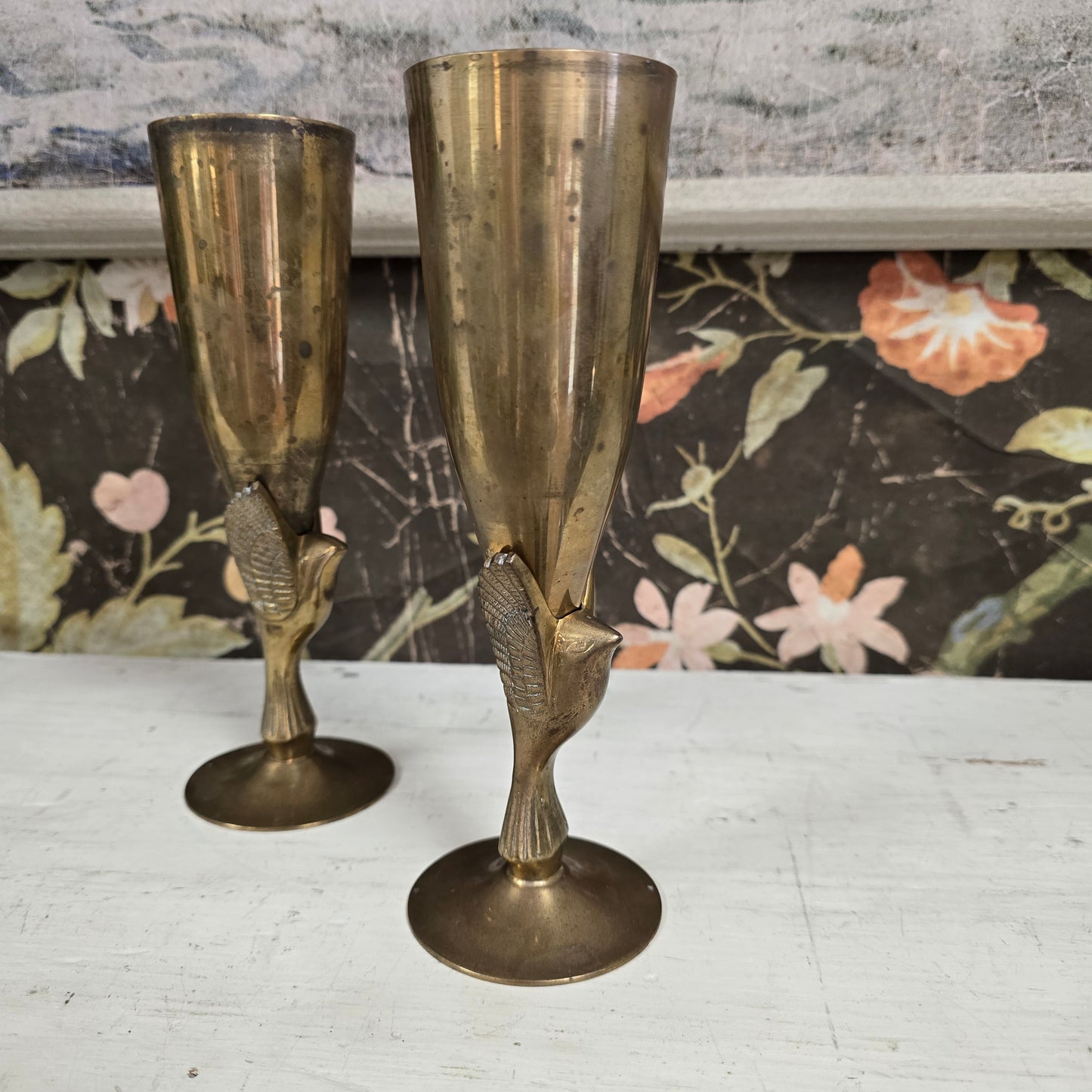 Pair of Vintage Aged Brass Vases