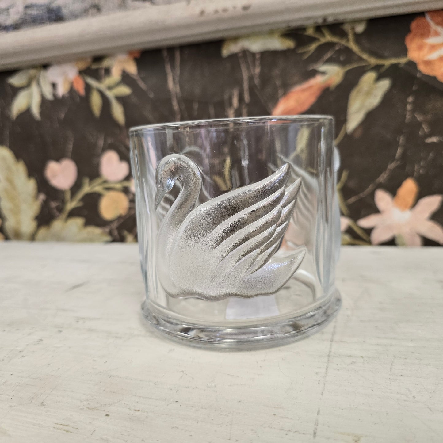 Vintage Gloria Vanderbelt Glass Vessel with Swan Motif