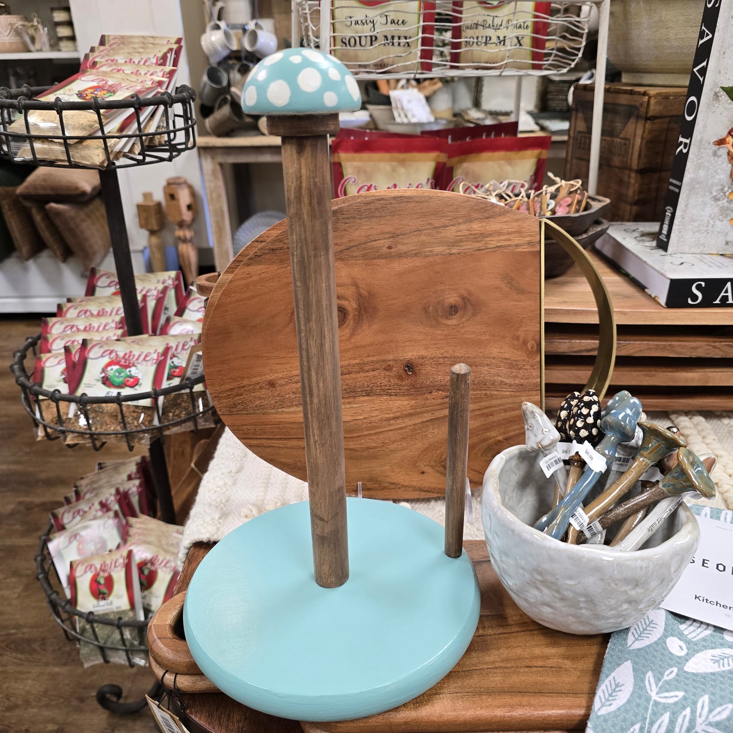 Hand Painted Towel Holder with Mushroom on Top